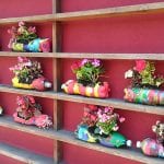 CasaOz - fioriere ricavate dalle bottiglie di plastica e riempite con le primule di primavera durante il laboratorio creativo